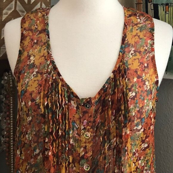 American Rag Cie Orange Red Floral Pleated Cami Tank Top - Picture 8 of 10